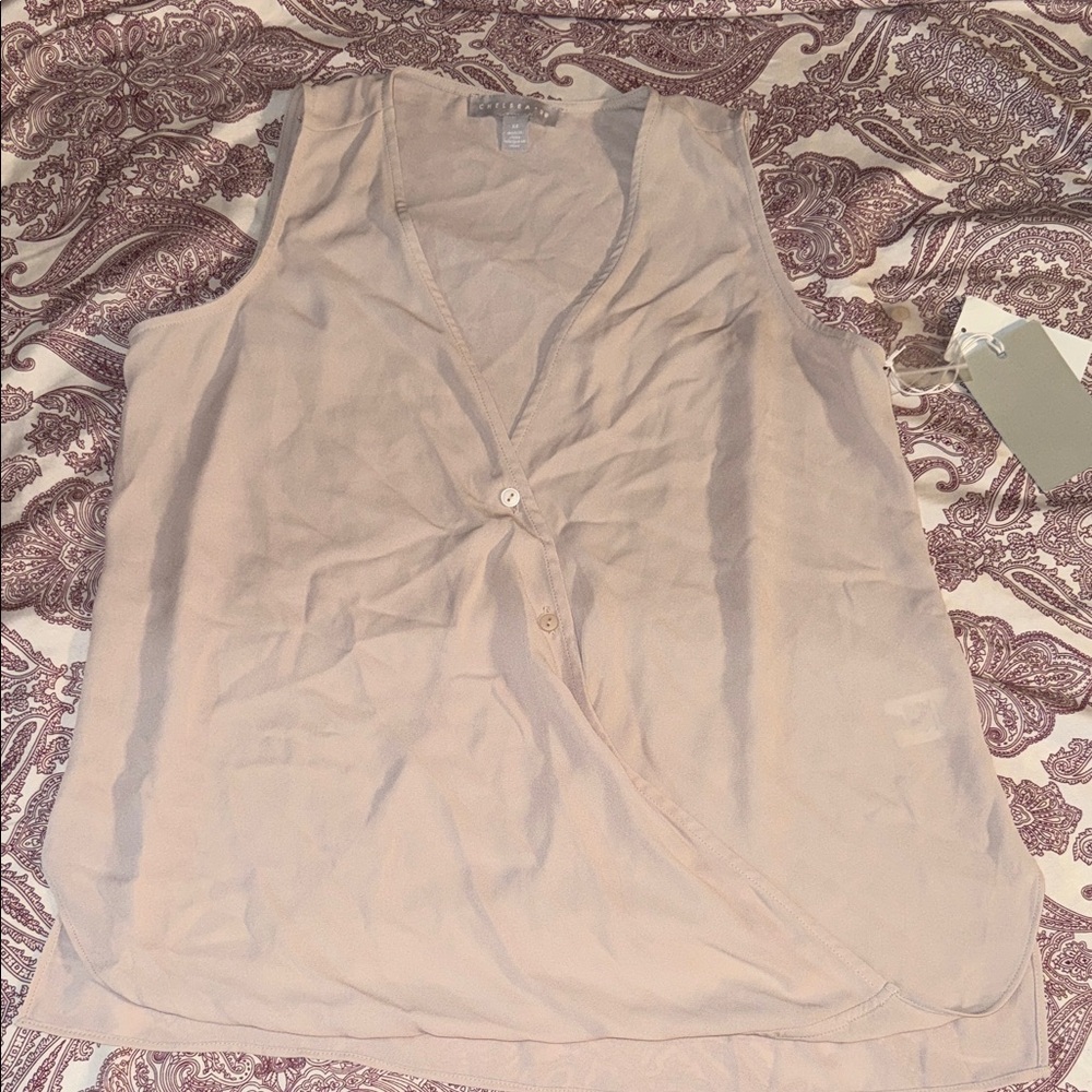 Chelsea28 Button-Front Blouse in Light Tan